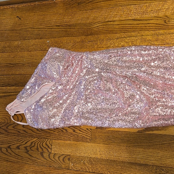Pink Sequin Evening Prom Party Gown One Shoulder High Slit NEW  Small - Picture 3 of 12